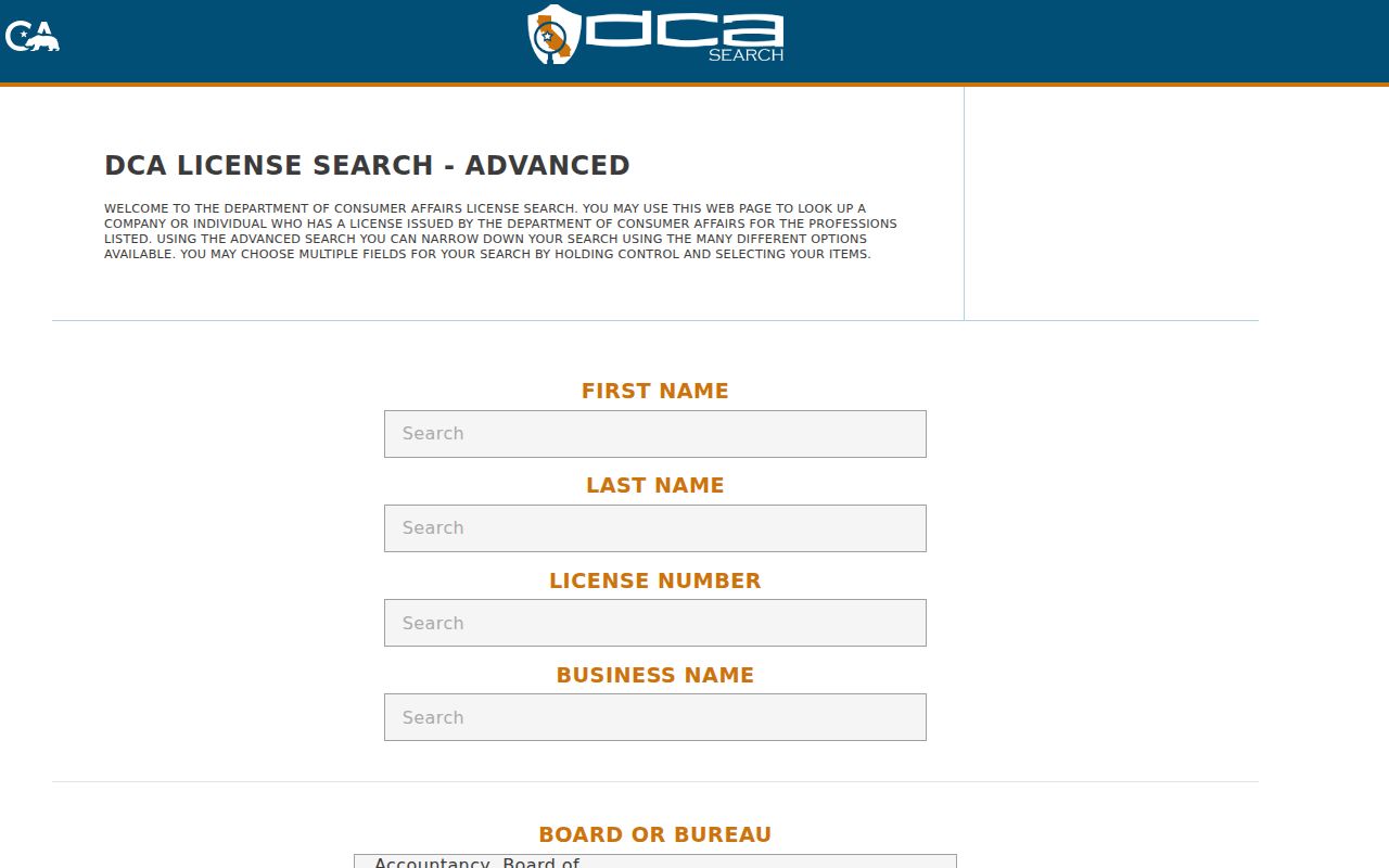 Norco people lookup in California professional license records