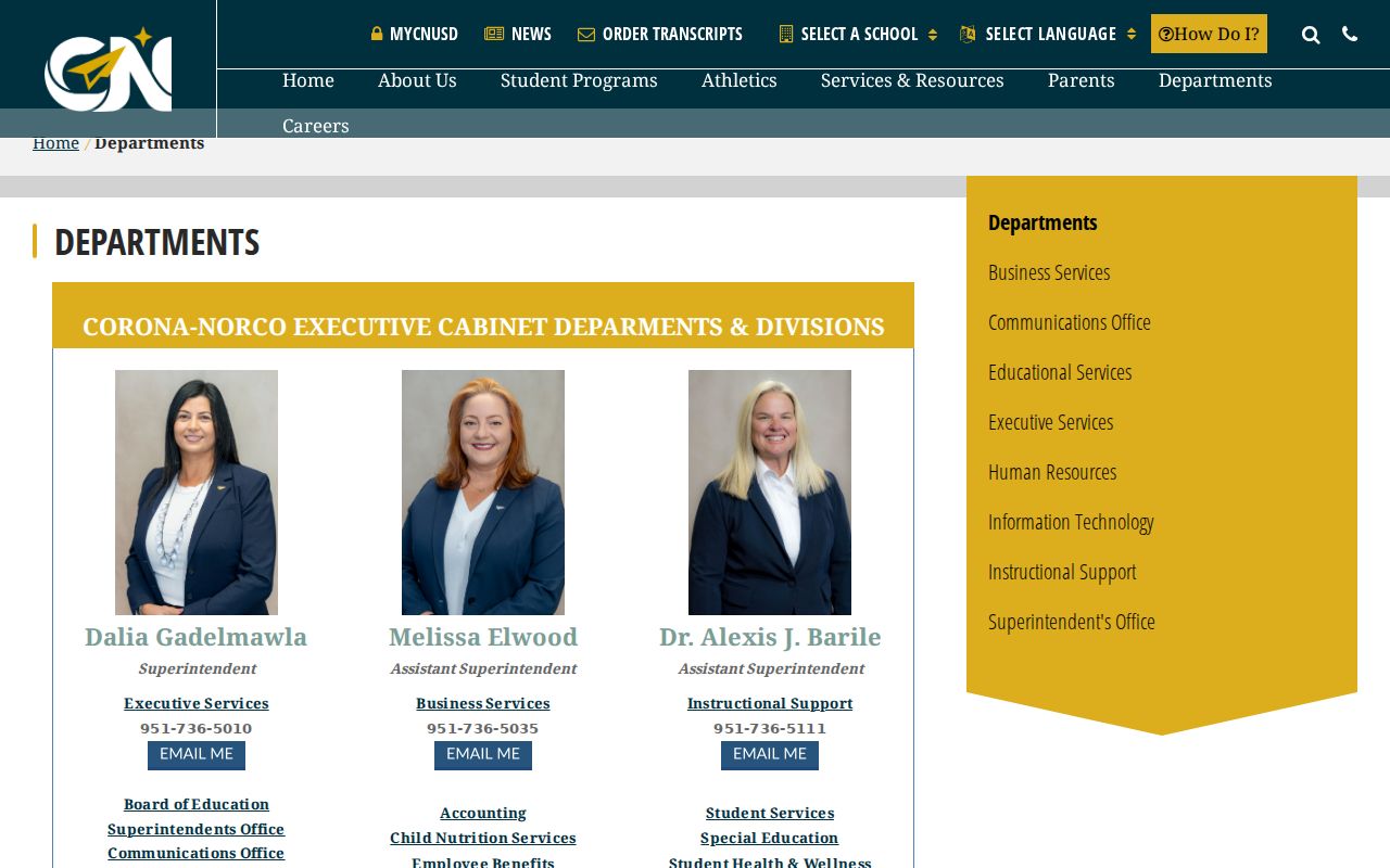 Norco people directories view of CNUSD departments