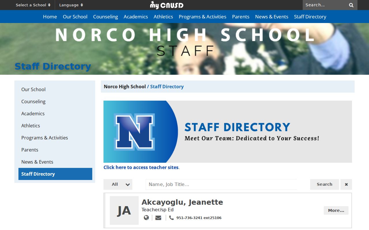 Norco people directories image of Norco High School staff listings