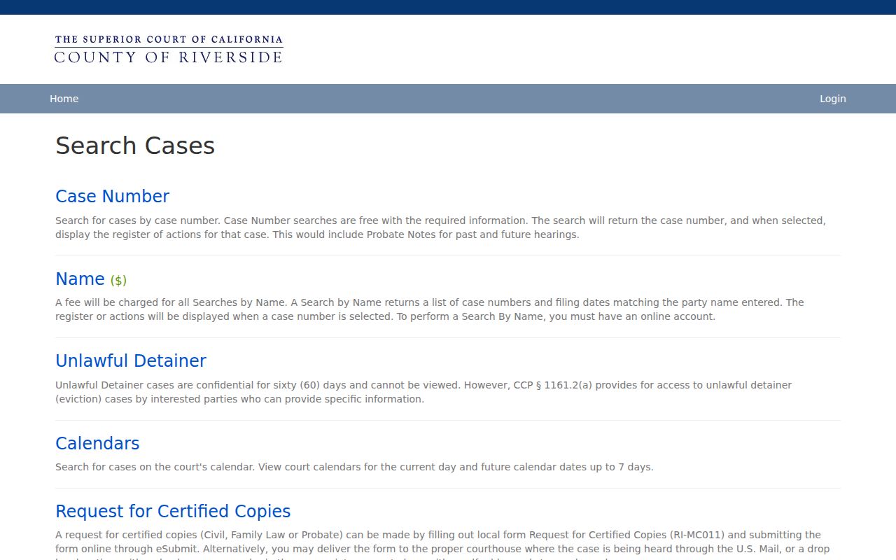 Norco court records case-number search from Riverside Superior Court