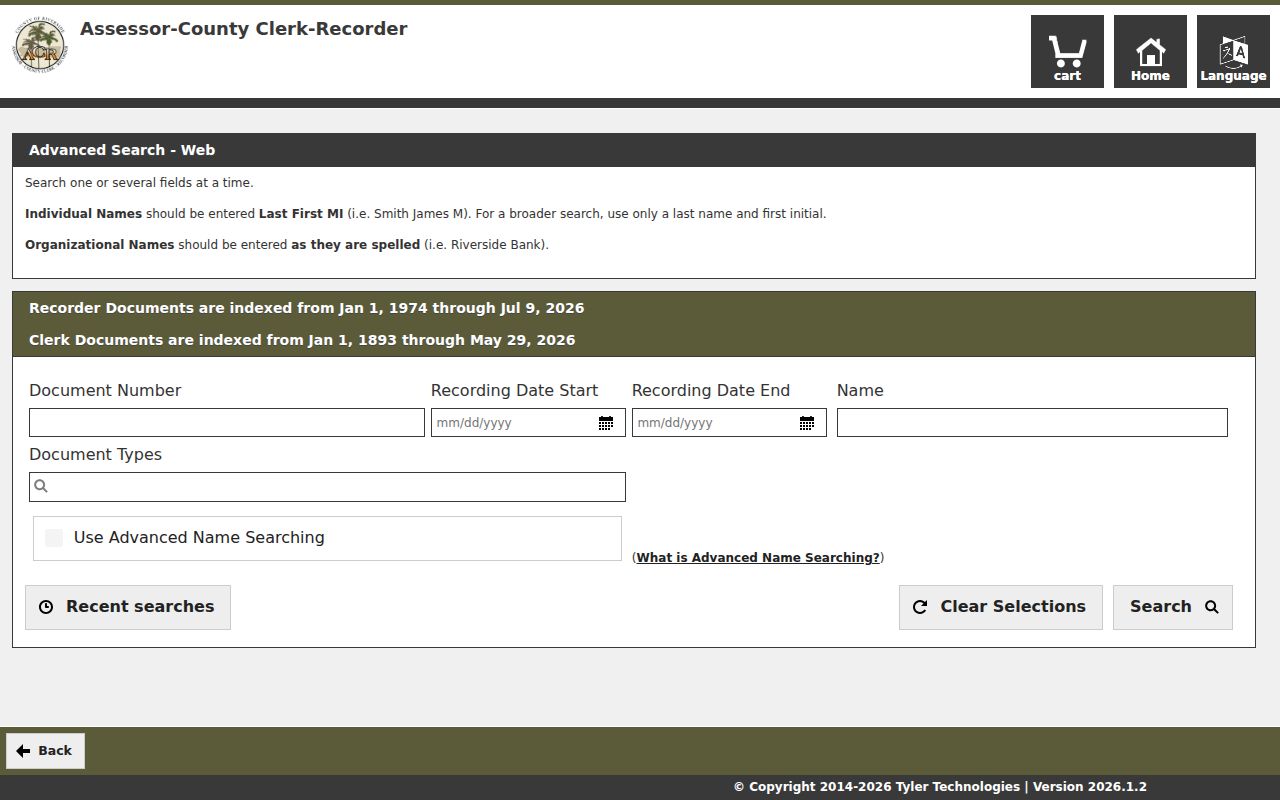 Norco recorder records fields in the Riverside advanced search