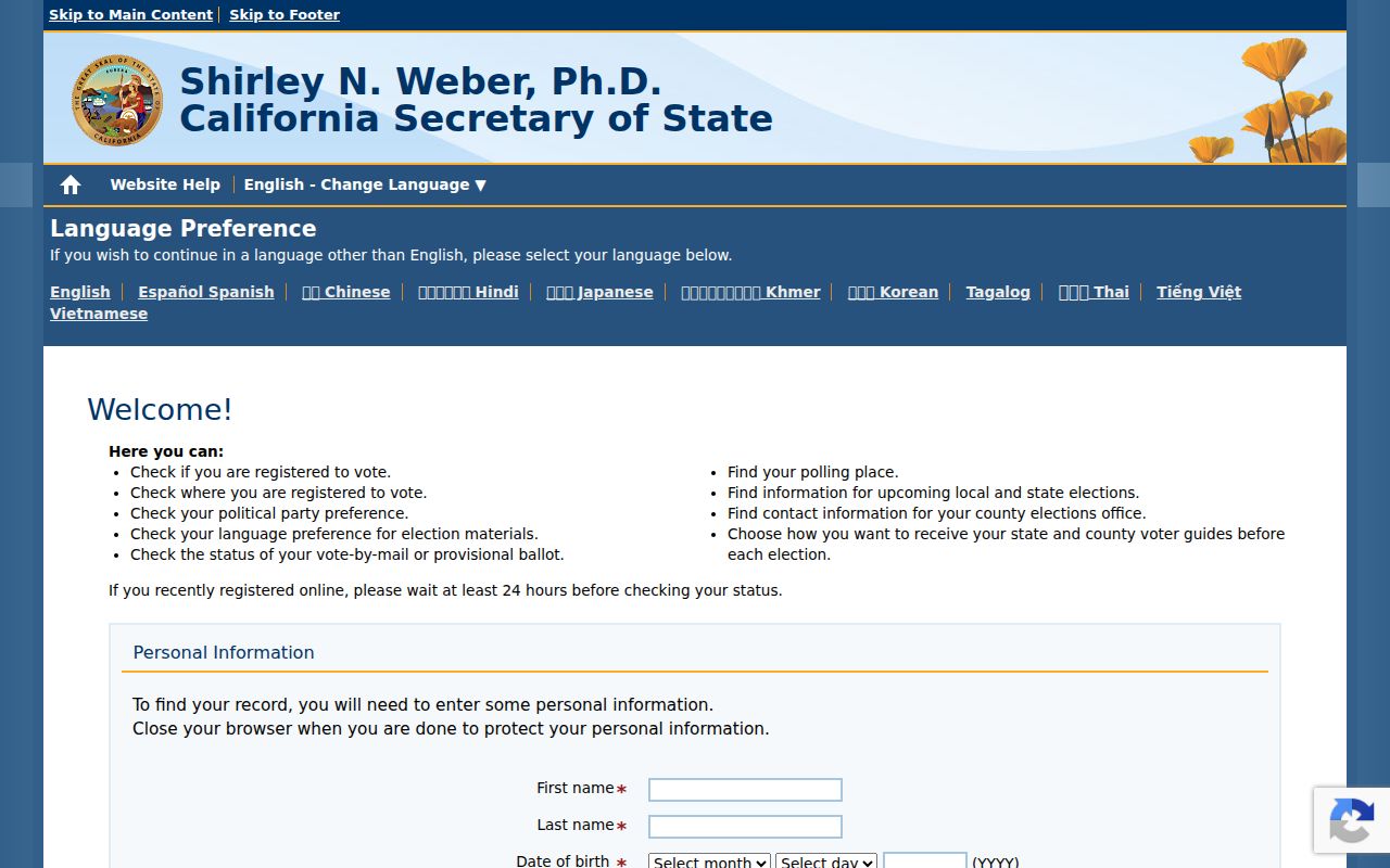 Norco voter records lookup on California My Voter Status